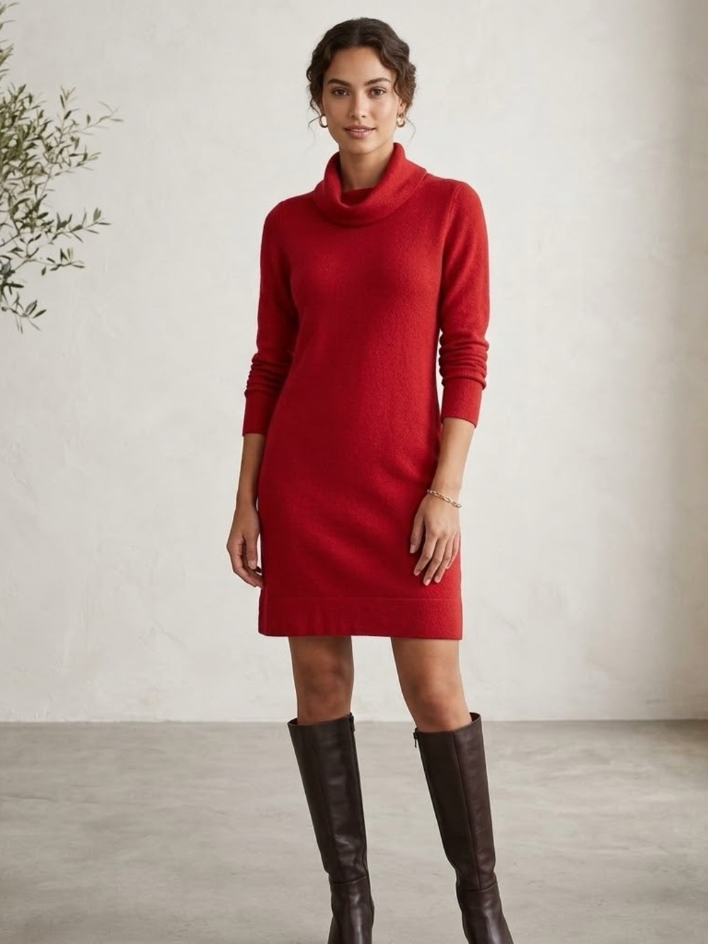 J. Jill Red Mock-Neck Long Sleeve Dress, Women’s Size XS, Fleece Lined